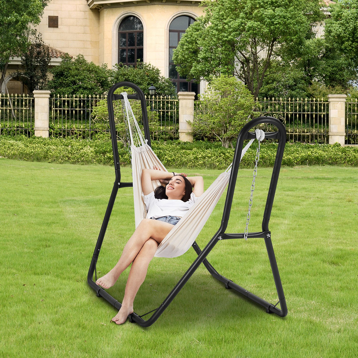 Hammock Stand Universal 2 Person Adjustable Heavy Duty 450lbs Chain Hook Bag