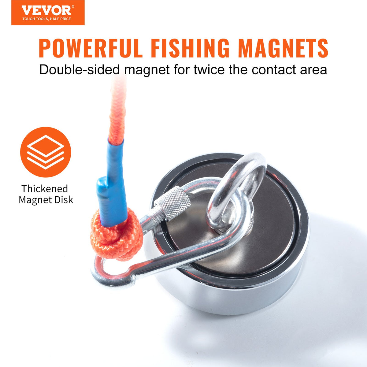 1200lb Double Sided Magnet Fishing Kit 2.95in Rope Hook Gloves Case Threadlocker