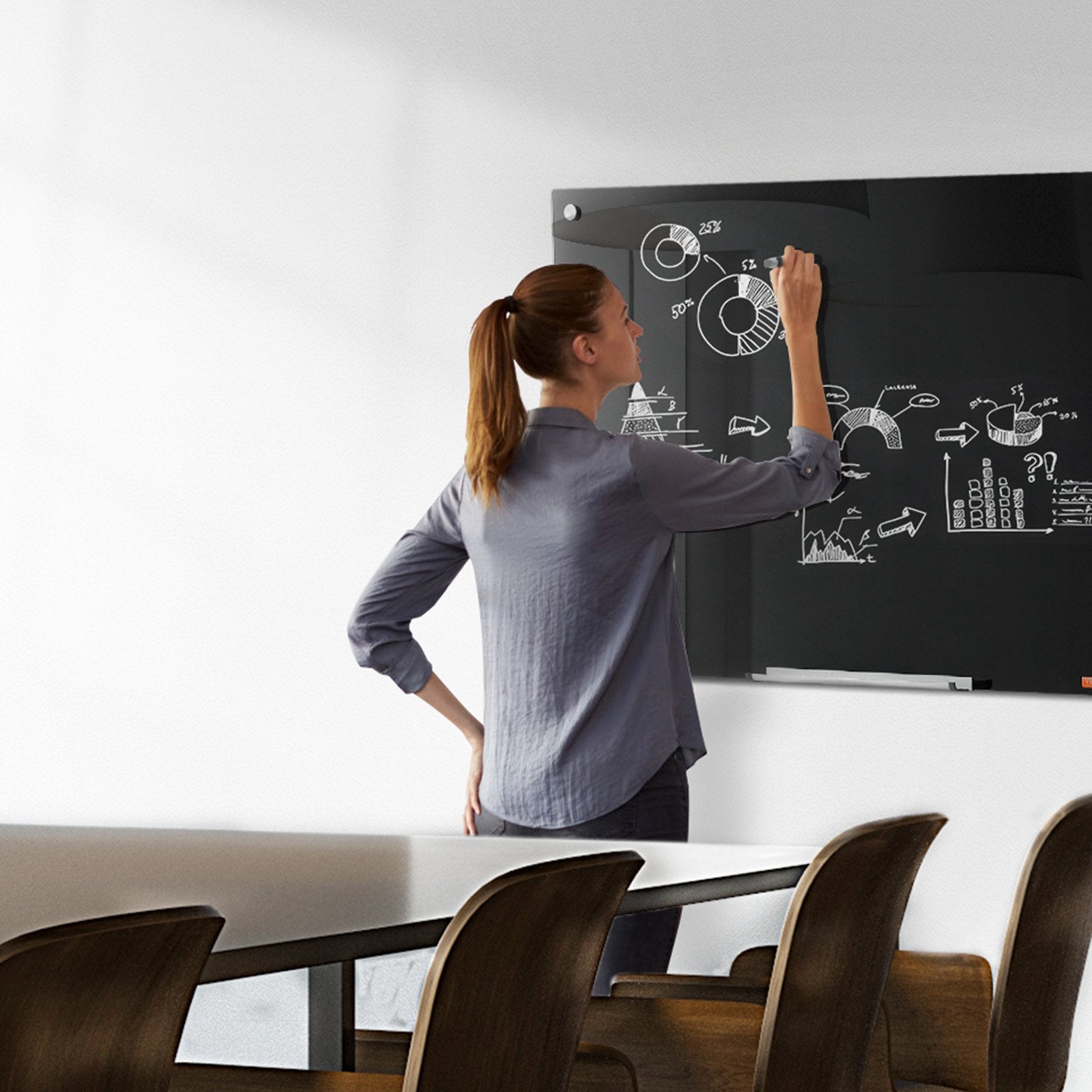 Magnetic Glass Whiteboard 36x24 Wall Mounted Frameless Dry Erase Board Black