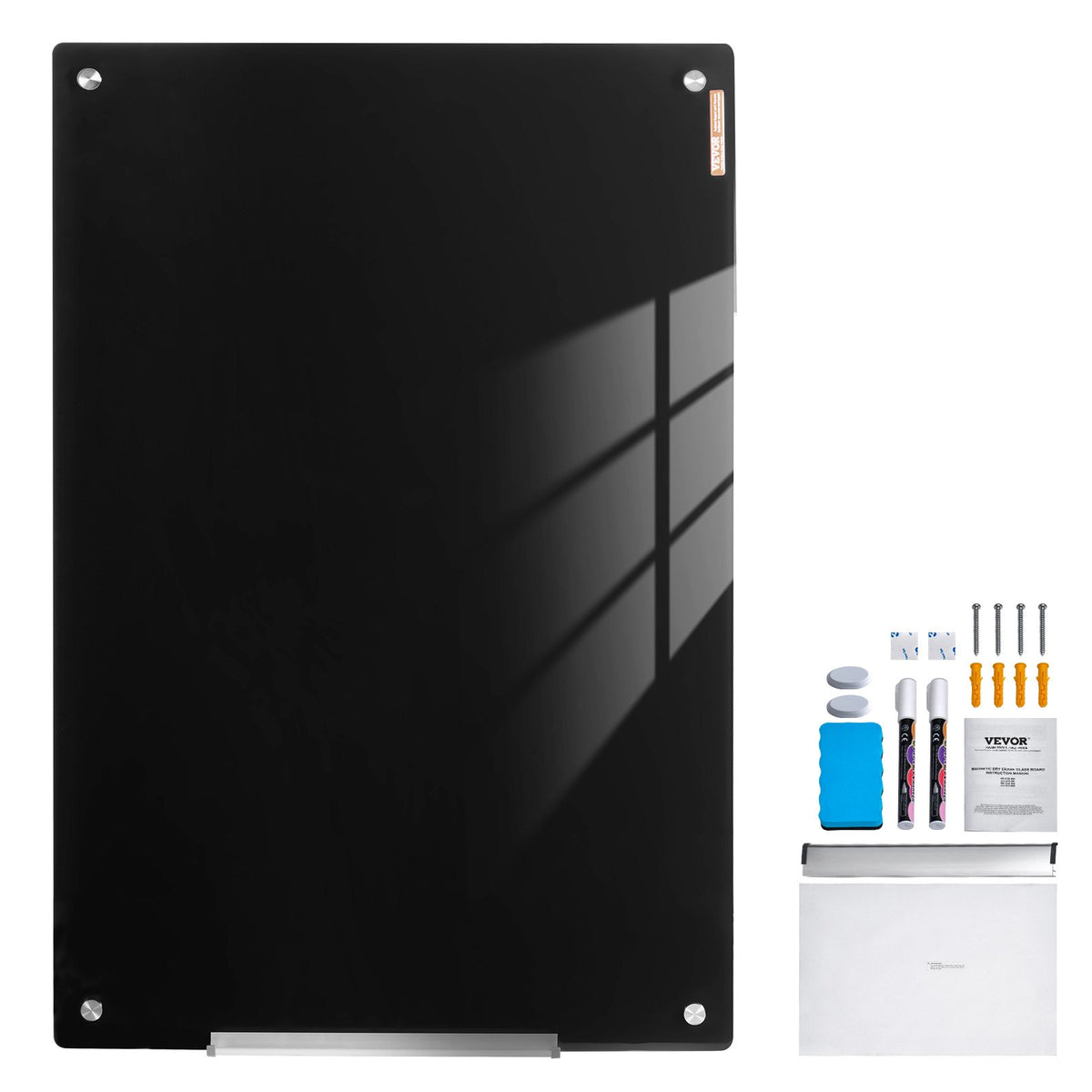 Magnetic Glass Whiteboard 36x24 Wall Mounted Frameless Dry Erase Board Black
