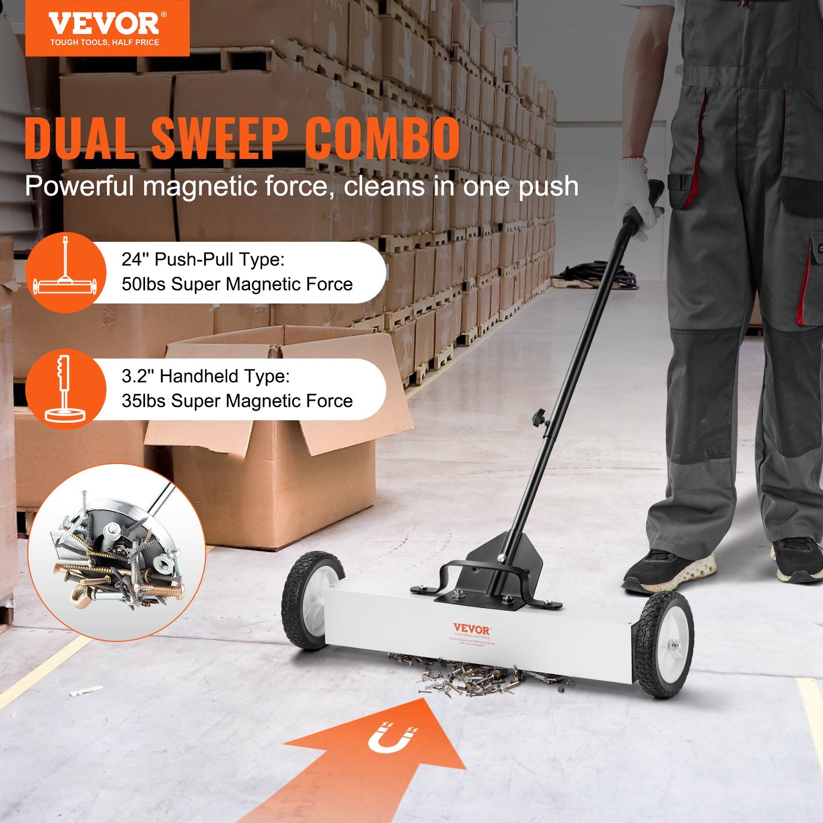 24-Inch Magnetic Sweeper with Wheels 50 lbs Capacity Telescoping Pickup Tool
