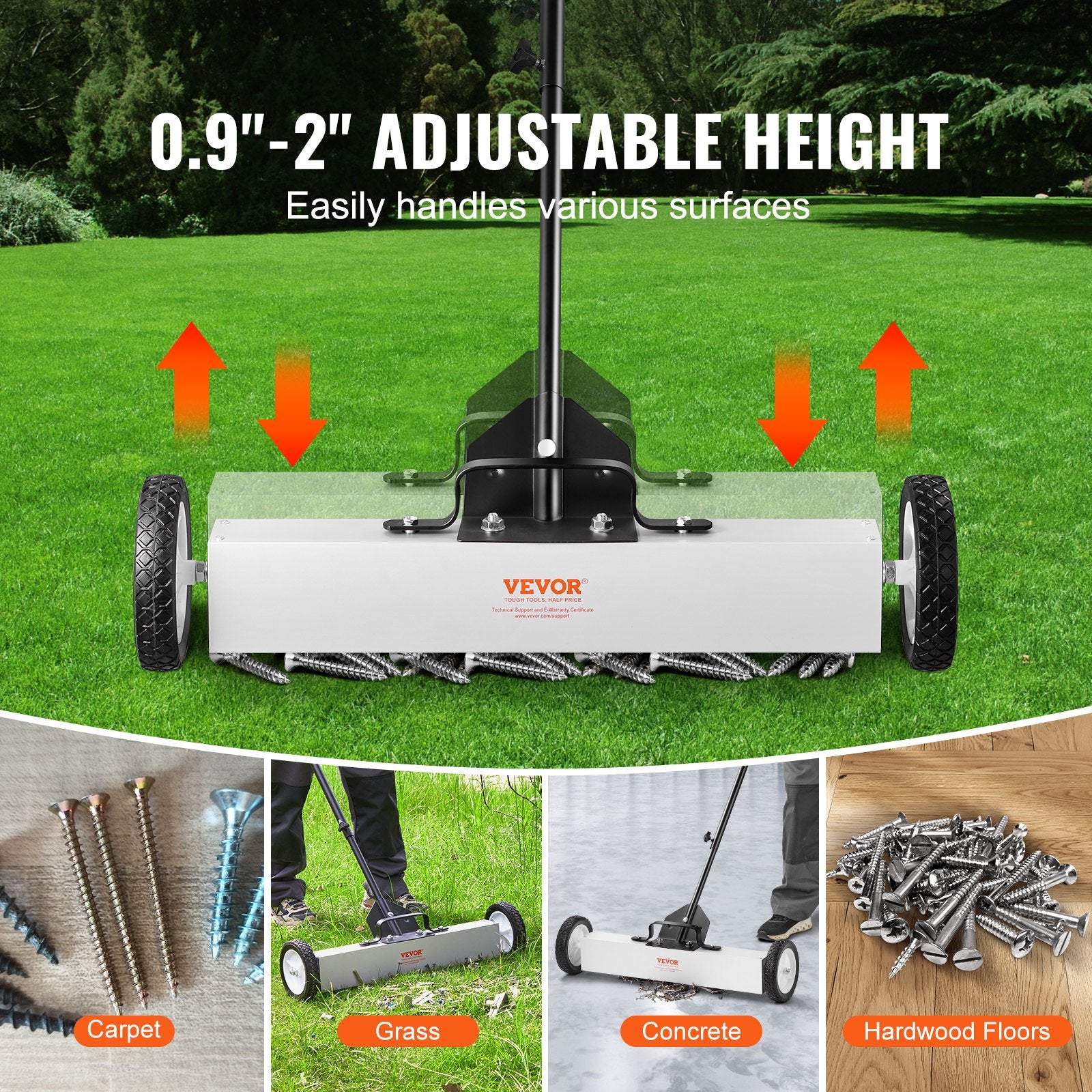 24-Inch Magnetic Sweeper with Wheels 50 lbs Capacity Telescoping Pickup Tool