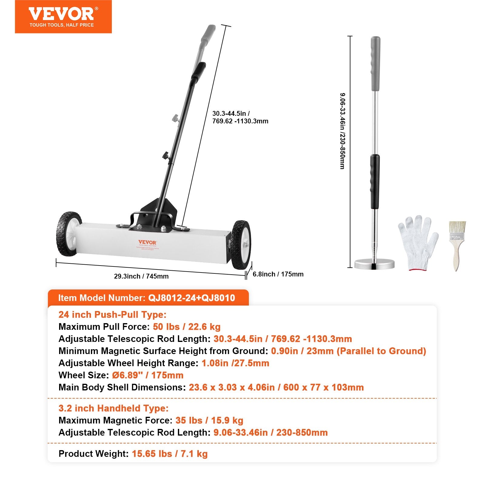 24-Inch Magnetic Sweeper with Wheels 50 lbs Capacity Telescoping Pickup Tool