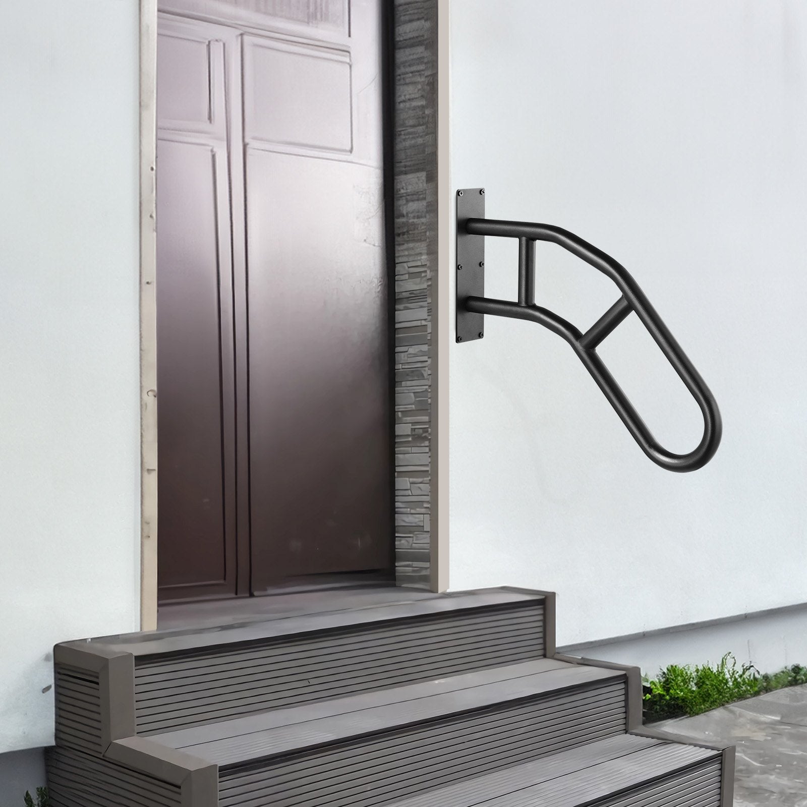 Handrails for Outdoor Steps 32" Wall Mount U-Shaped Matte Black Safety Rail