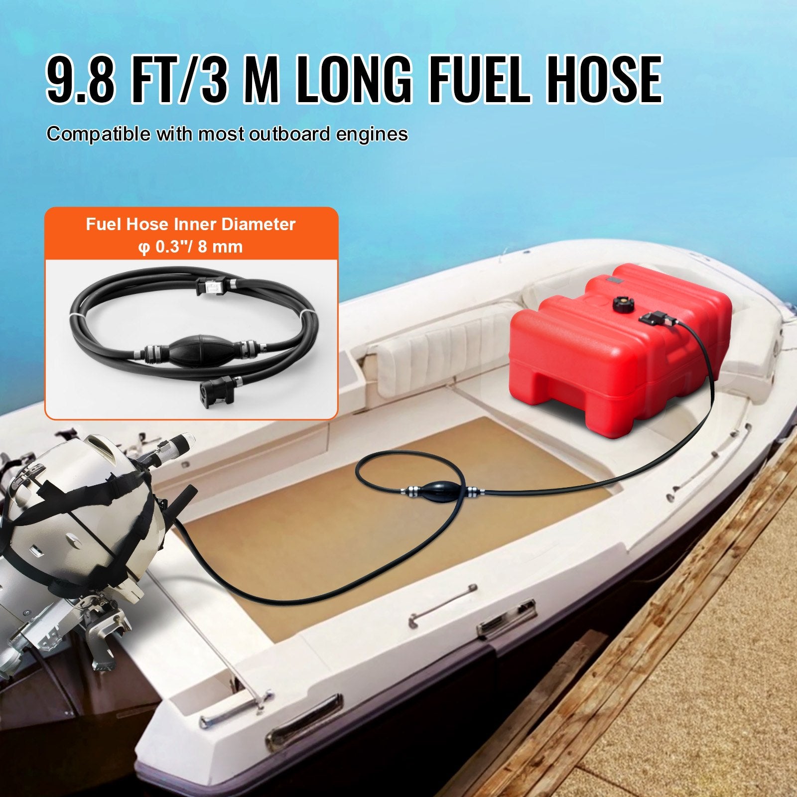 Boat Fuel Tank Portable Marine Outboard Gas 12 Gal/55L with Hose
