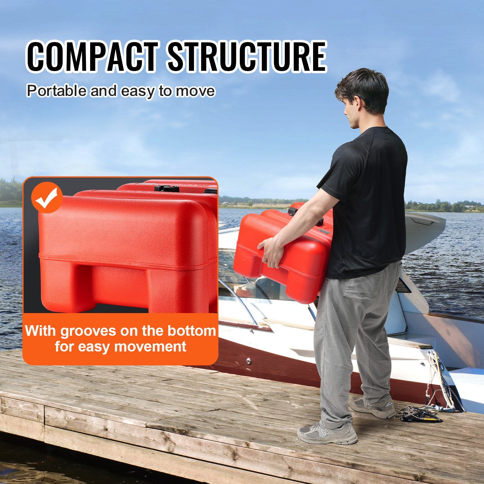 Boat Fuel Tank Portable Marine Outboard Gas 12 Gal/55L with Hose