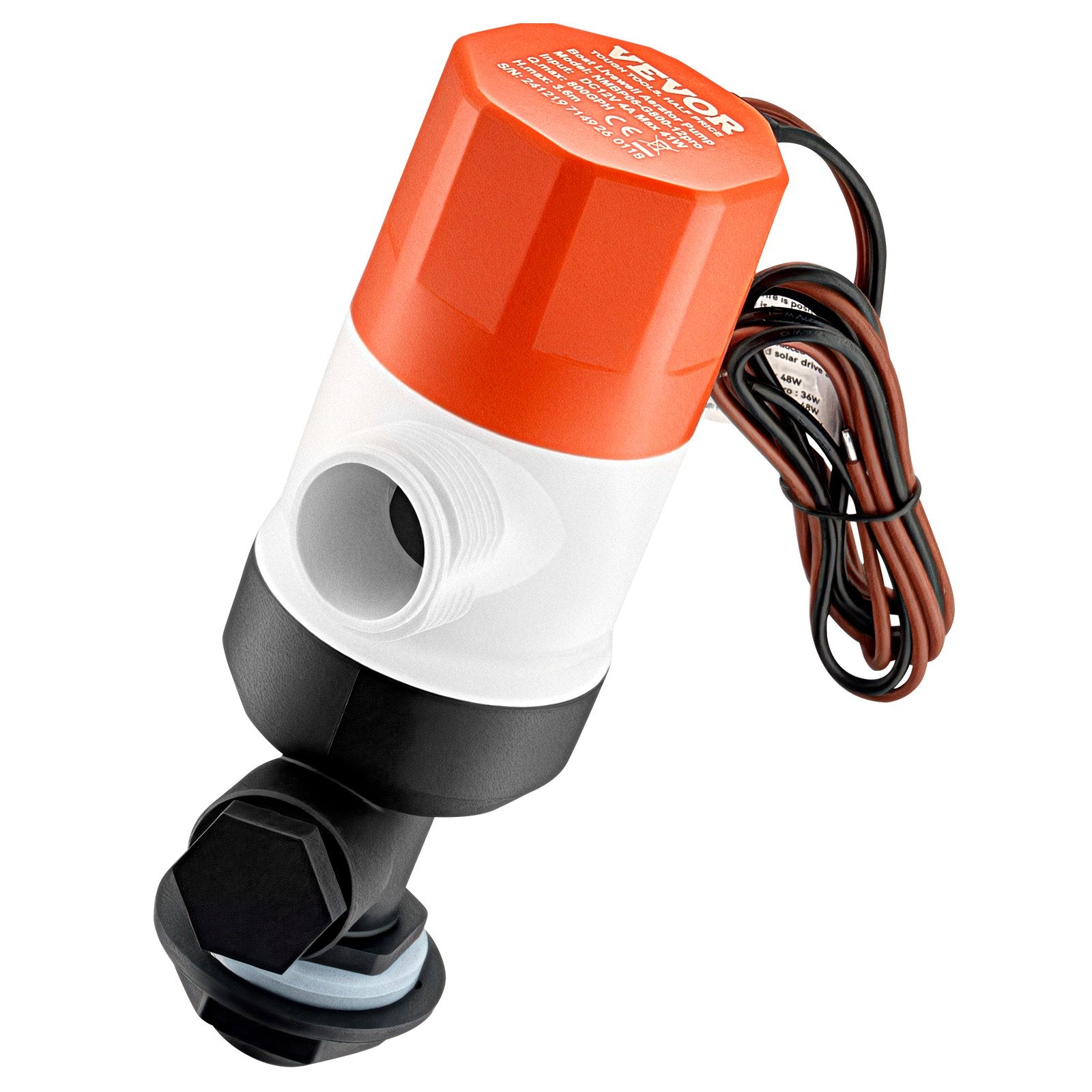 Livewell Pump 12V 800 GPH Dual Inlet Aerator with ABA Housing & Detachable Motor