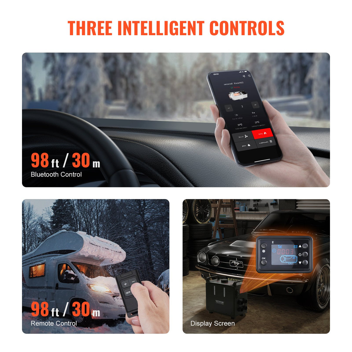 8KW Diesel Heater 12V/24V All-in-One Bluetooth Remote Display CO Alarm Vertical