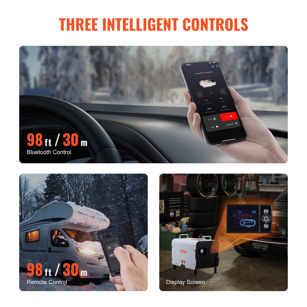 8KW Diesel Heater 12V/24V All-in-One with Bluetooth Remote Display CO Alarm