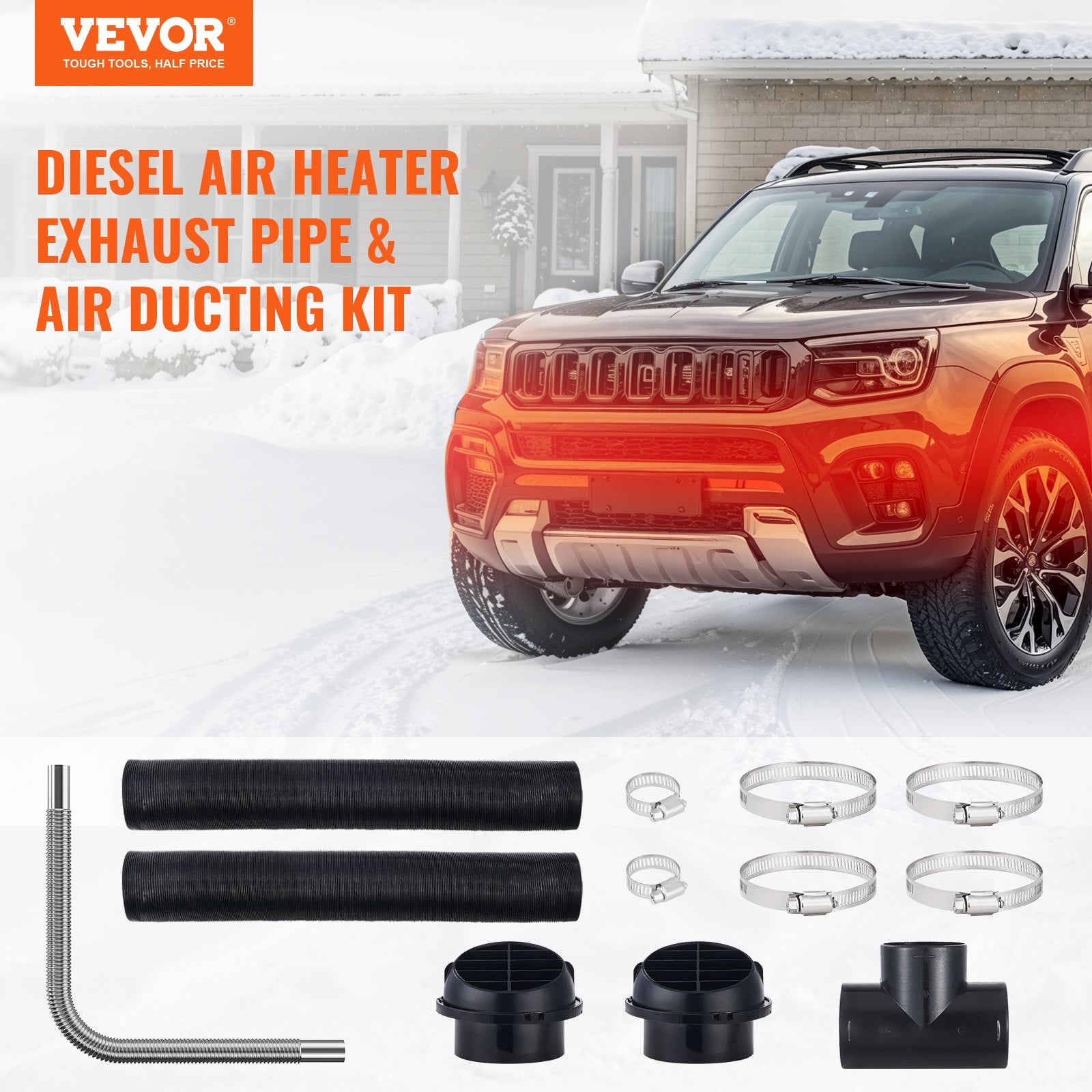 Diesel Heater Pipe Ducting Set 3" Hose 1" Exhaust Pipe Vents Connector Clamps
