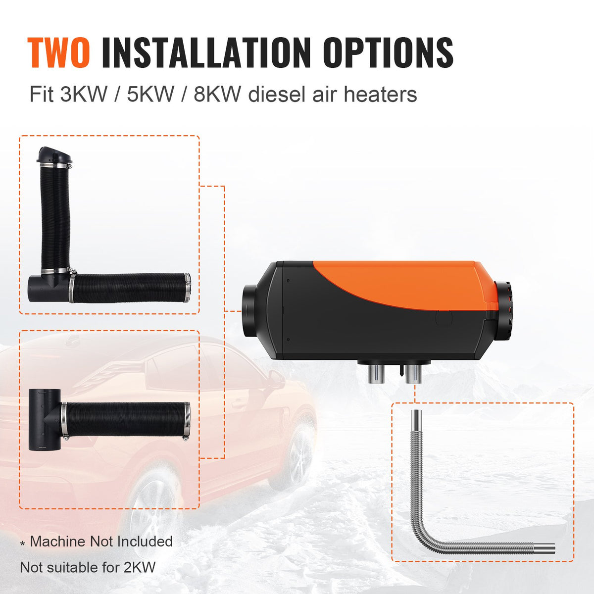 Diesel Heater Pipe Ducting Set 3" Hose 1" Exhaust Pipe Vents Connector Clamps