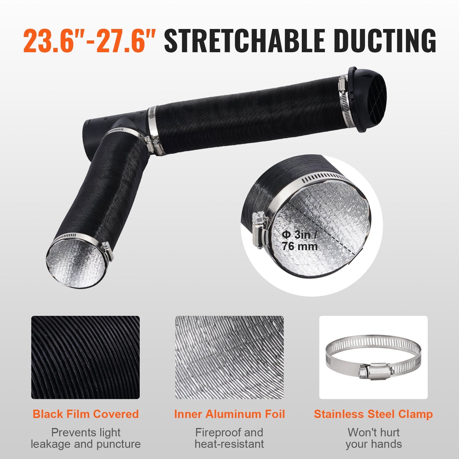 Diesel Heater Pipe Ducting Set 3" Hose 1" Exhaust Pipe Vents Connector Clamps