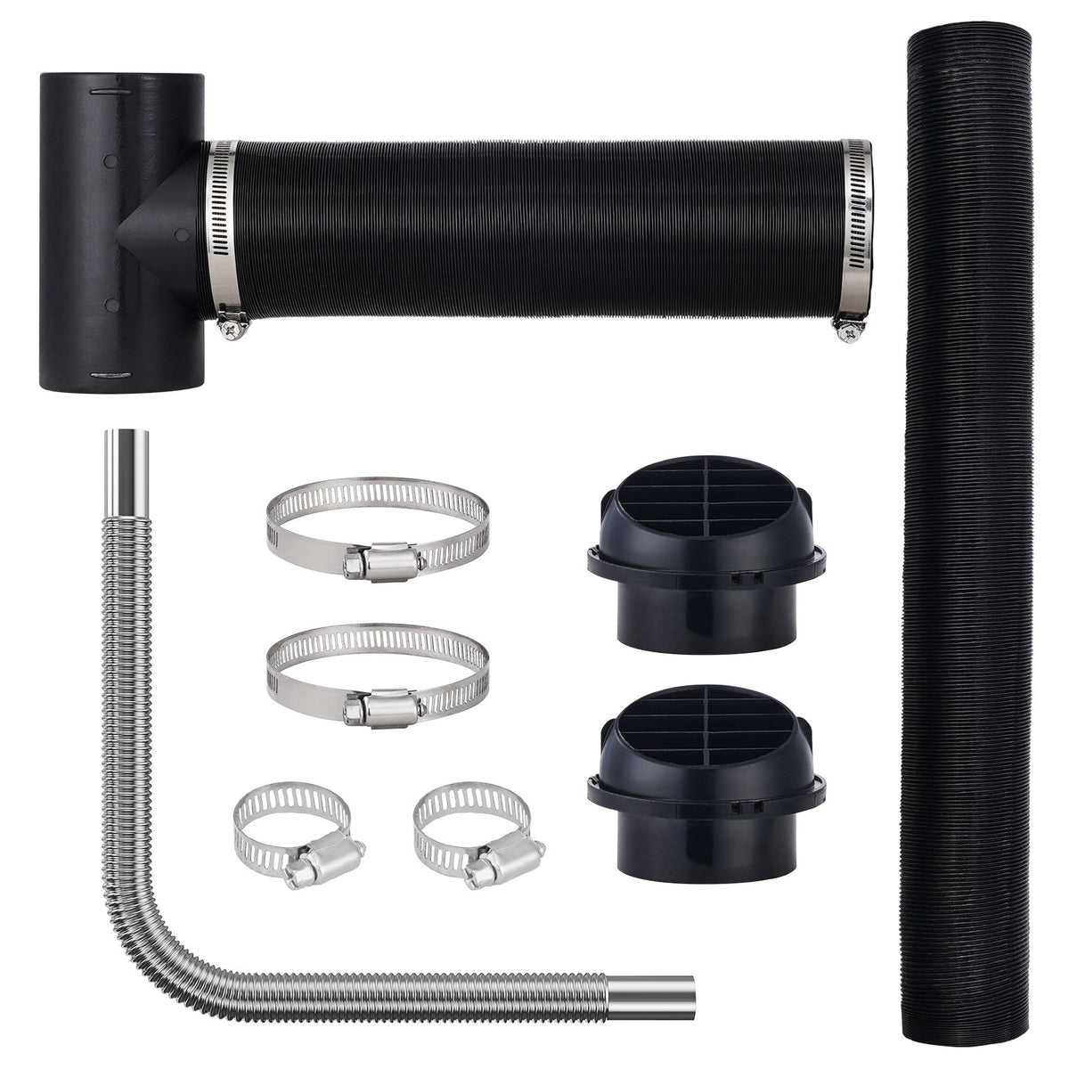 Diesel Heater Pipe Ducting Set 3" Hose 1" Exhaust Pipe Vents Connector Clamps