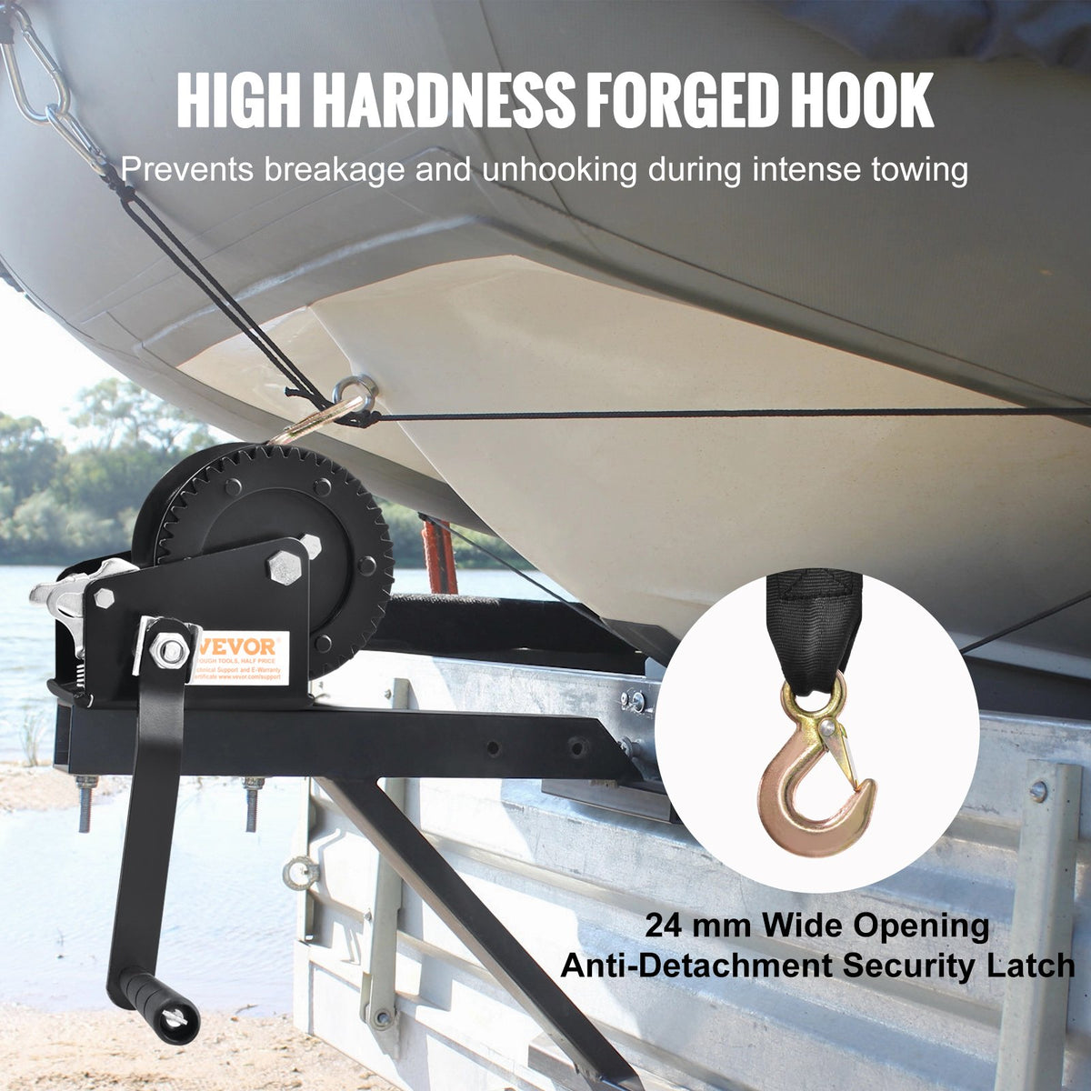 Hand Winch 544.3kg Pulling Capacity Heavy Duty Rope Crank with 7m Strap
