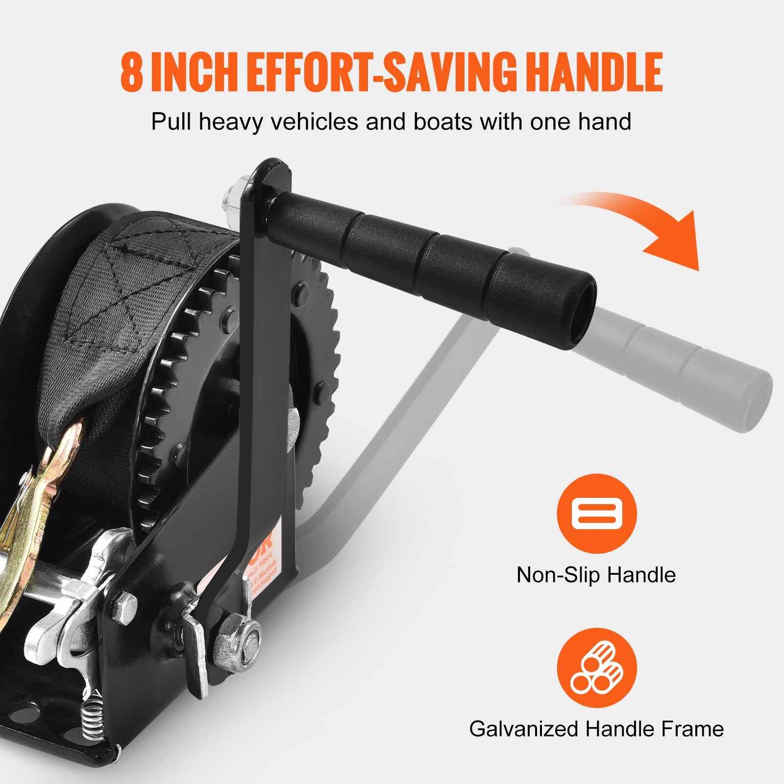Hand Winch 544.3kg Pulling Capacity Heavy Duty Rope Crank with 7m Strap