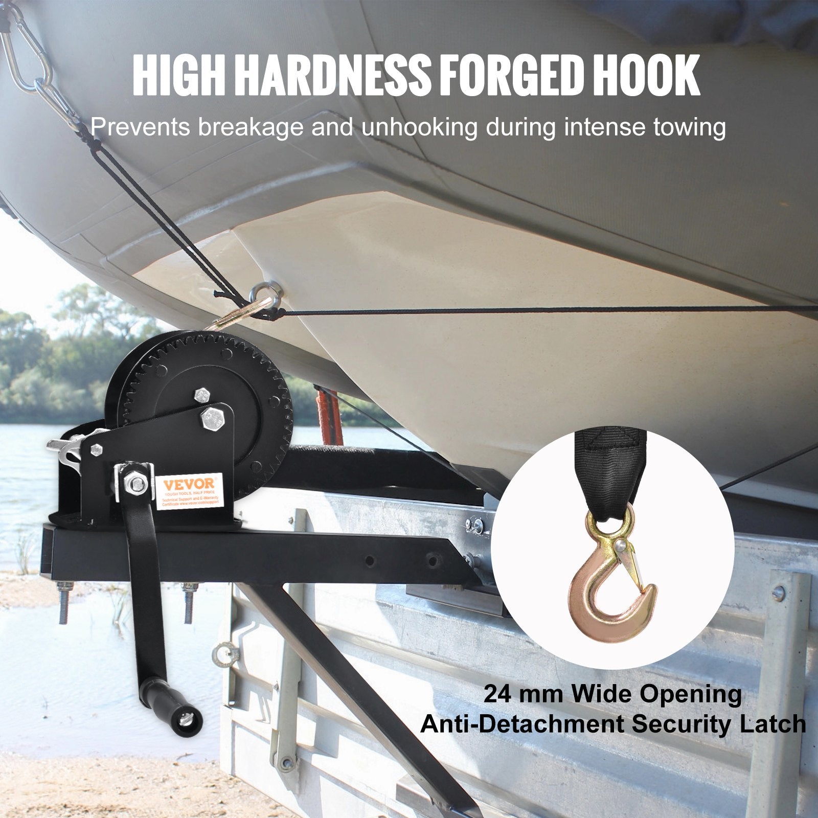 Hand Winch 725.7kg Boat Trailer 10m Polyester Strap Two-Way Ratchet Crank