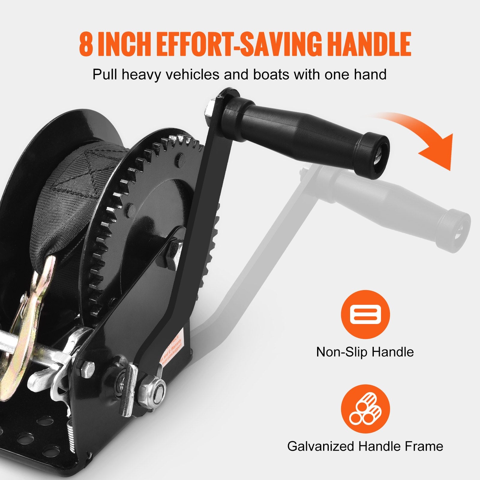 Hand Winch 725.7kg Boat Trailer 10m Polyester Strap Two-Way Ratchet Crank