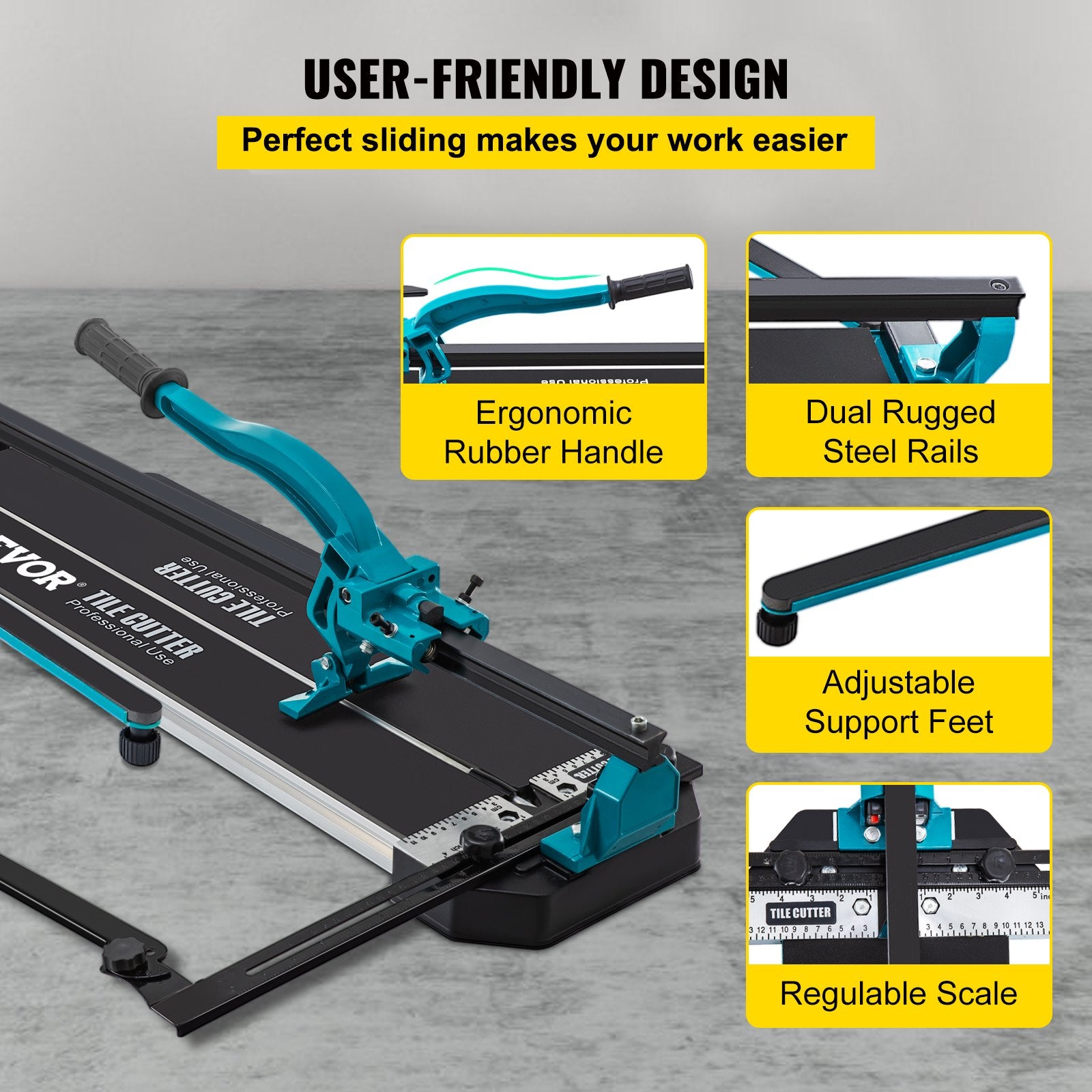 Tile Cutter 24in Cutting Tool w/ Laser Guide Single Rail Double Brackets