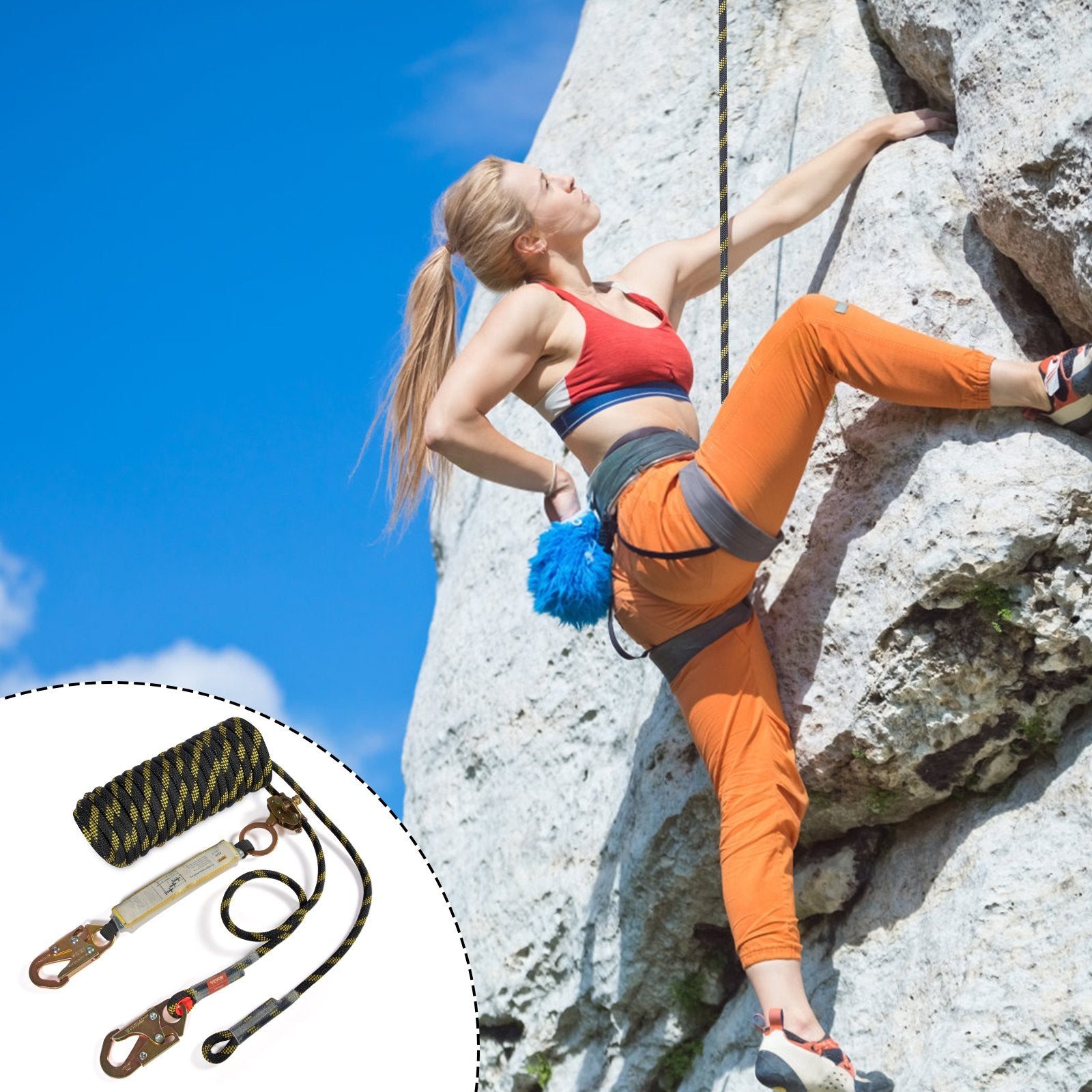 Vertical Lifeline Assembly 0.55'' x 50' Fall Protection Rope 30 KN ANSI