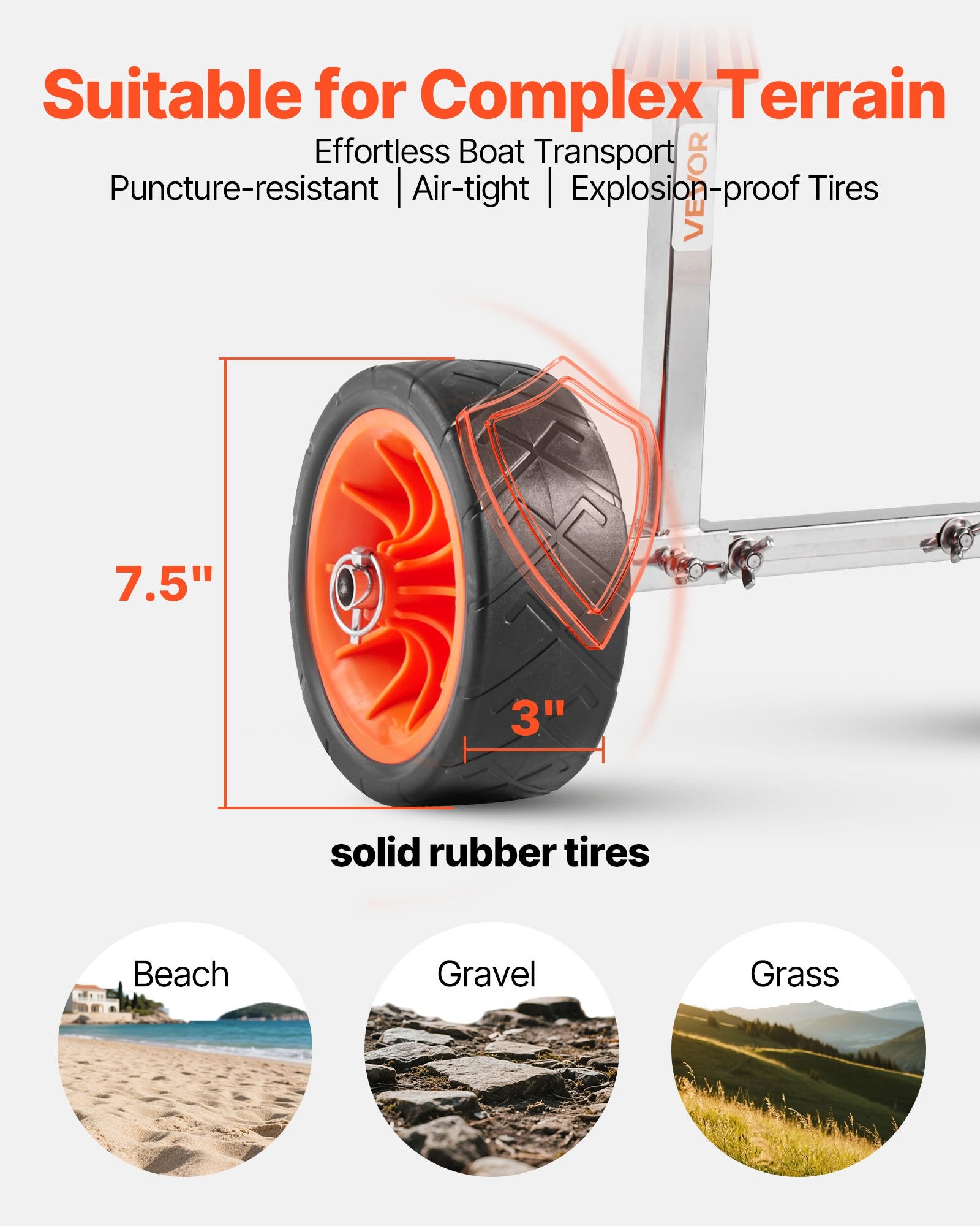 Kayak Cart 113.4kg Canoe Dolly 19.1cm Solid Rubber Tires Kickstand Paddle