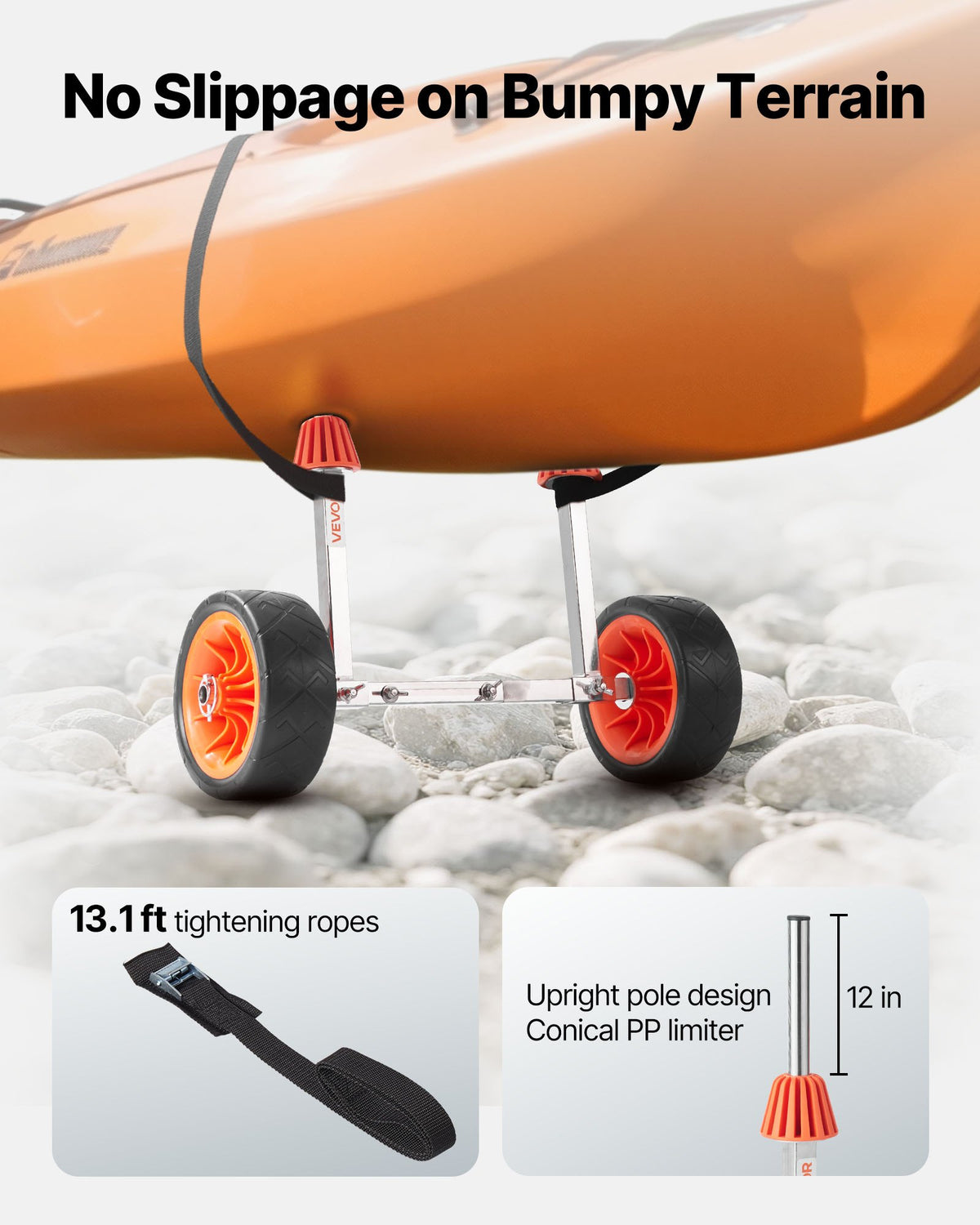 Kayak Cart 113.4kg Canoe Dolly 19.1cm Solid Rubber Tires Kickstand Paddle