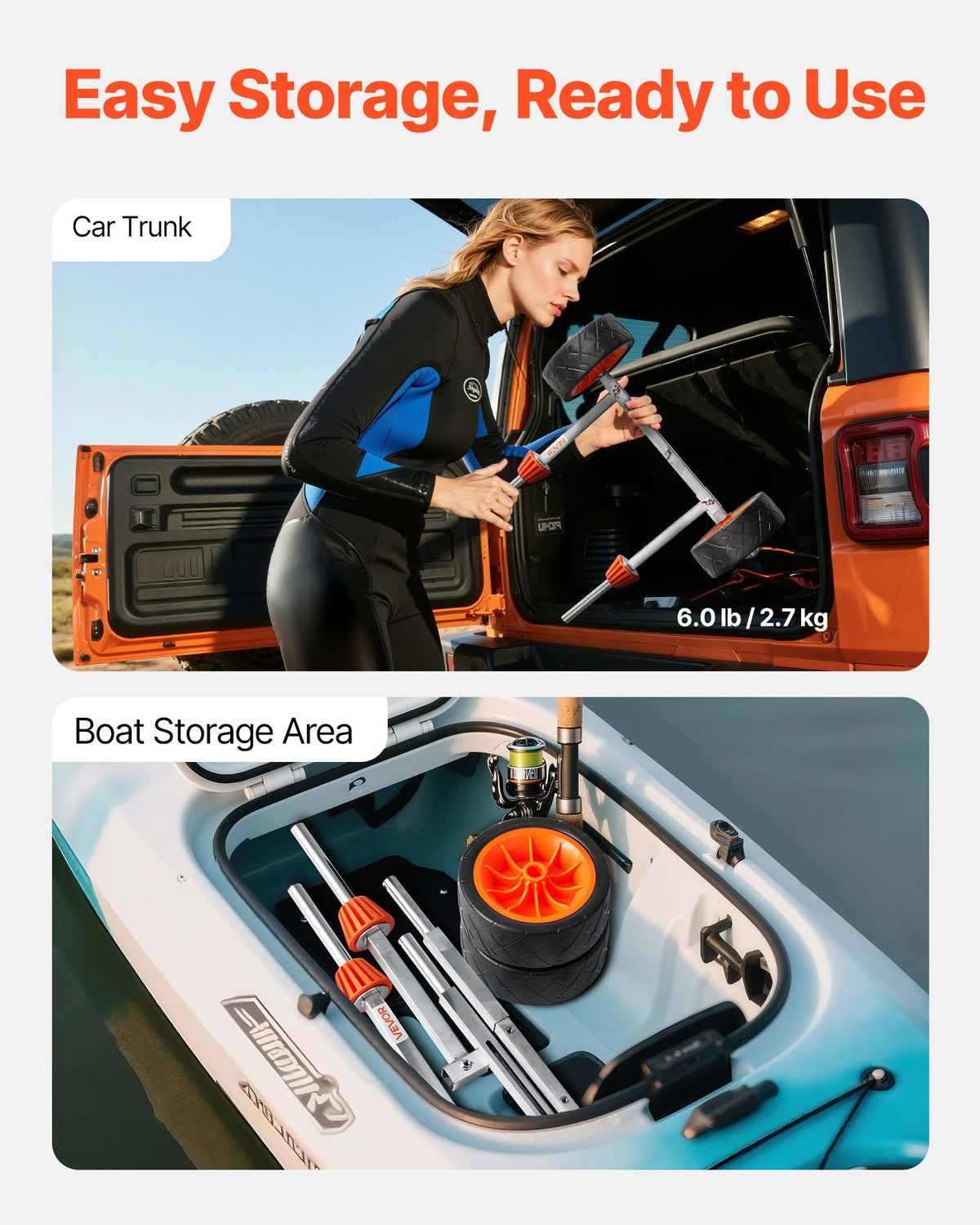Kayak Cart 113.4kg Canoe Dolly 19.1cm Solid Rubber Tires Kickstand Paddle