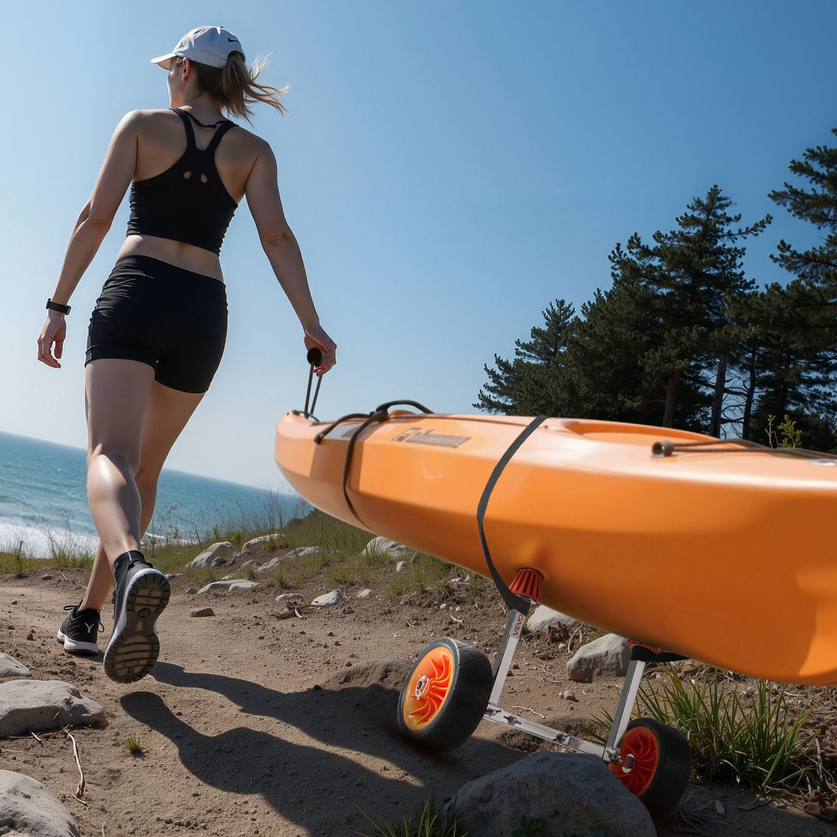 Kayak Cart 113.4kg Canoe Dolly 19.1cm Solid Rubber Tires Kickstand Paddle