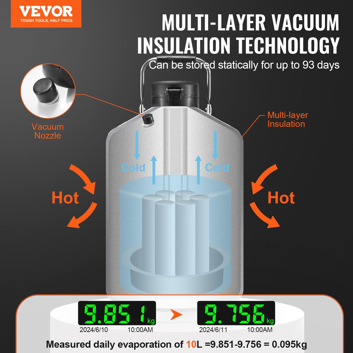 10L Liquid Nitrogen Tank Cryogenic Dewar Container with 6 Canisters