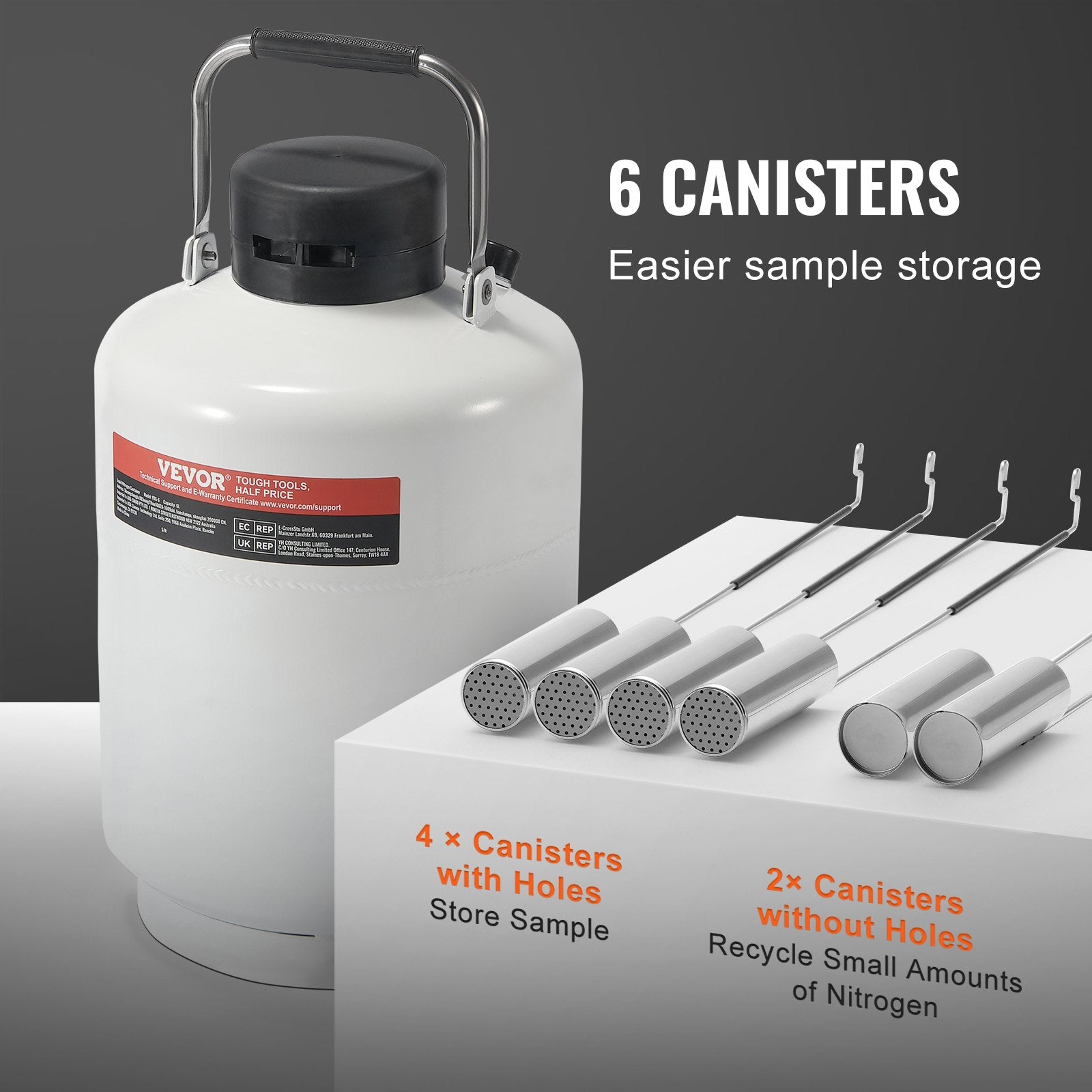 10L Liquid Nitrogen Tank Cryogenic Dewar Container with 6 Canisters