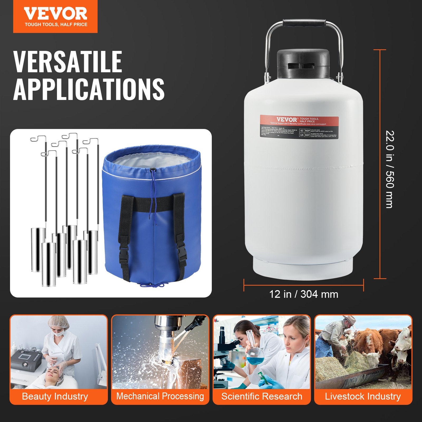 10L Liquid Nitrogen Tank Cryogenic Dewar Container with 6 Canisters