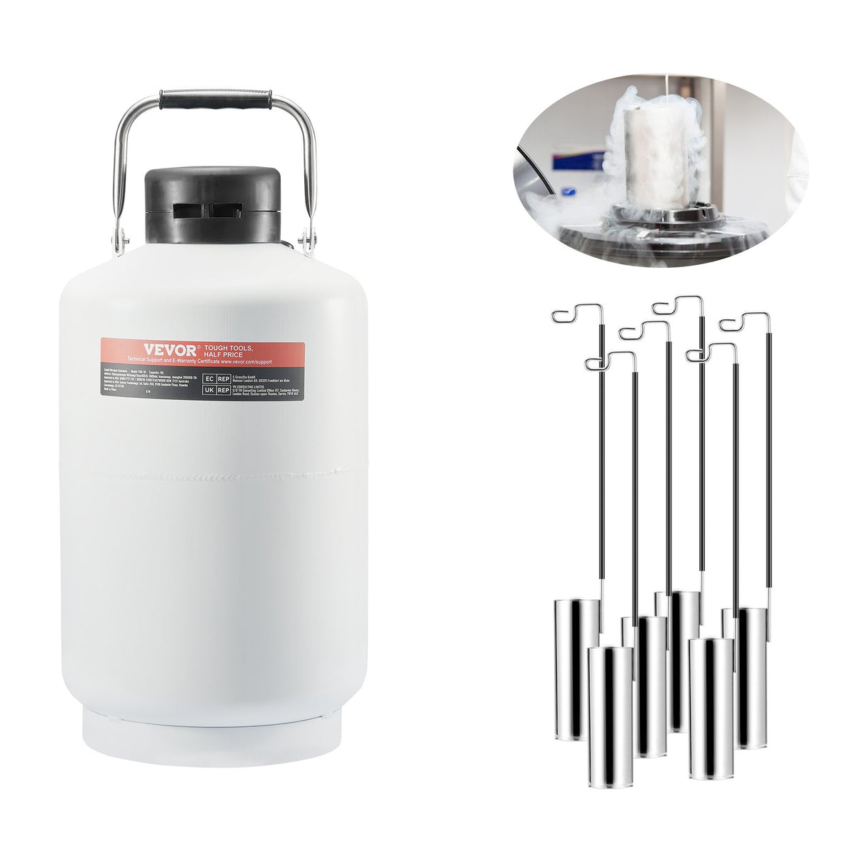10L Liquid Nitrogen Tank Cryogenic Dewar Container with 6 Canisters