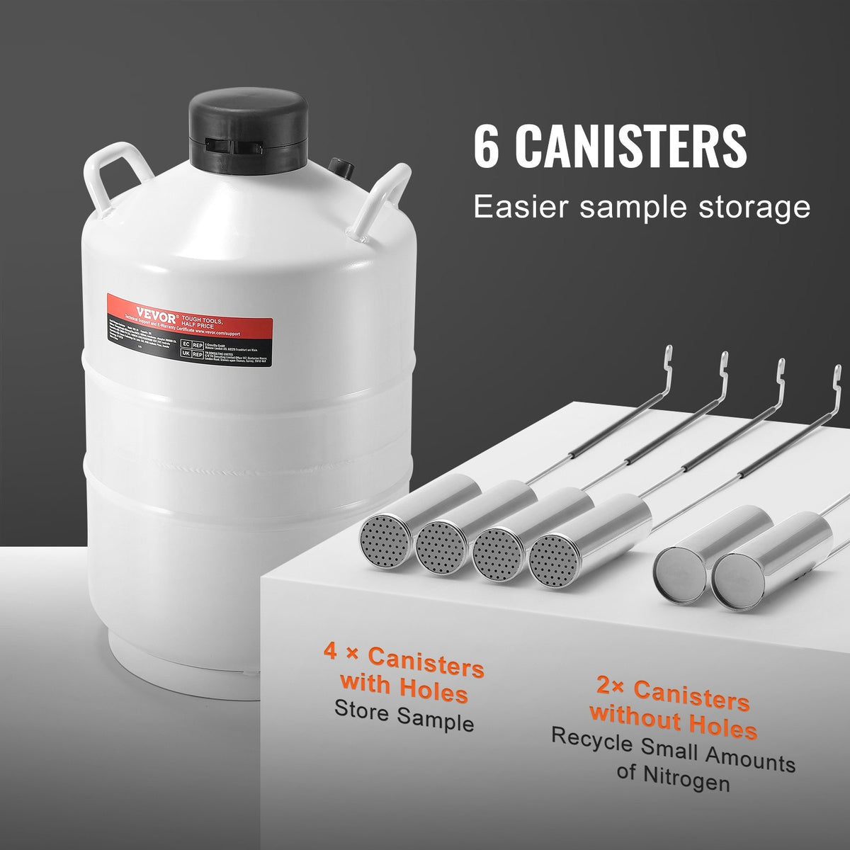 20L Liquid Nitrogen Tank Cryogenic Dewar Container with 6 Canisters