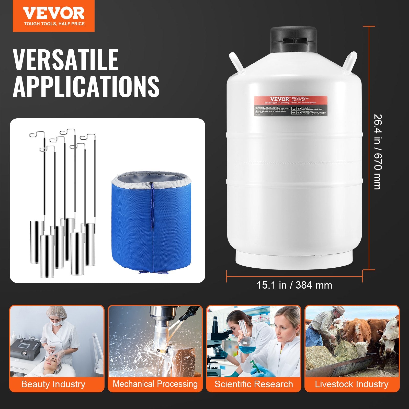 20L Liquid Nitrogen Tank Cryogenic Dewar Container with 6 Canisters