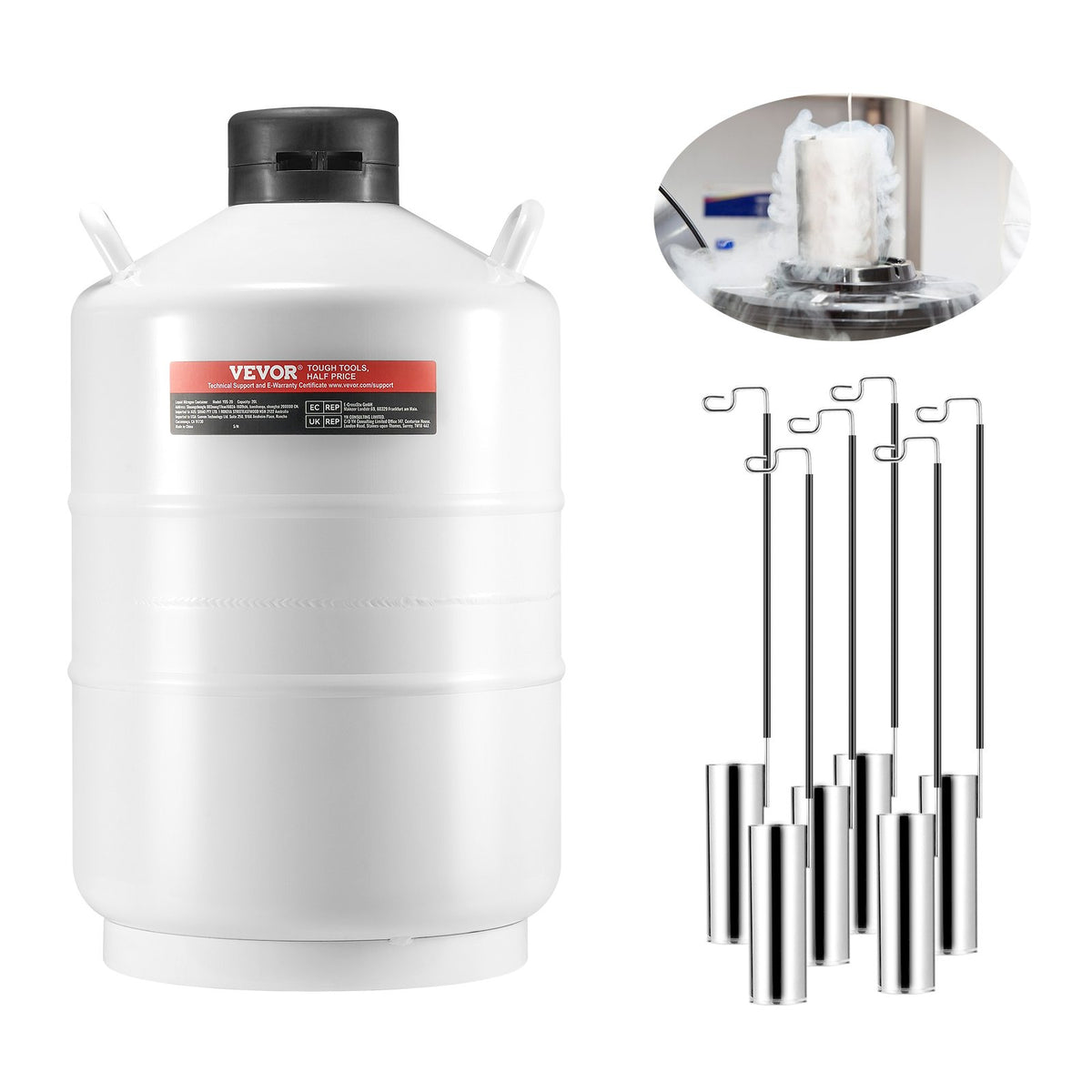 20L Liquid Nitrogen Tank Cryogenic Dewar Container with 6 Canisters