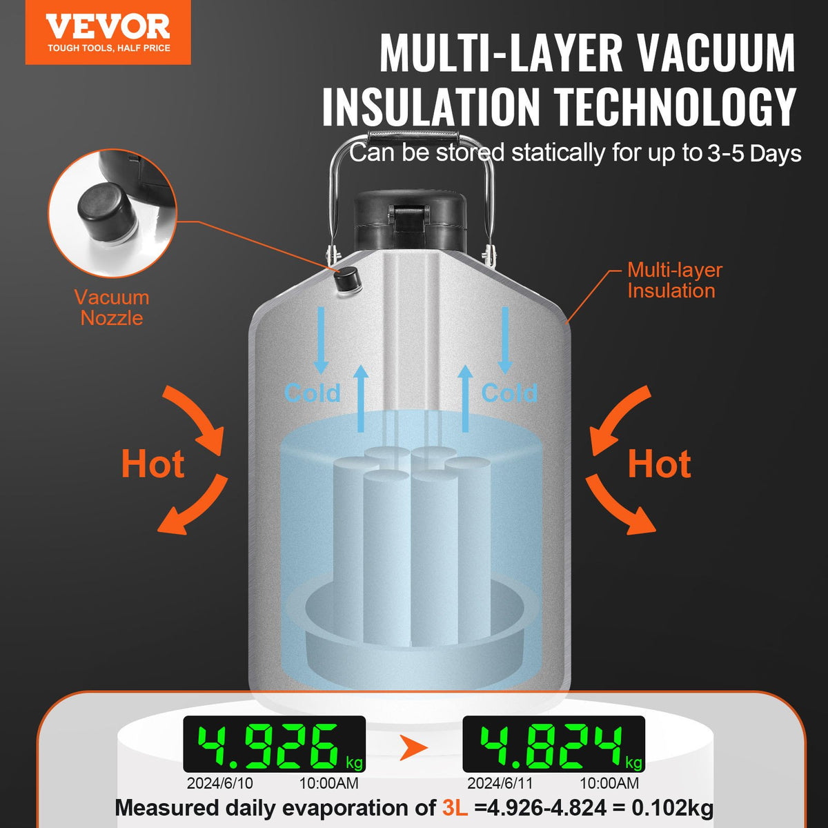 3L Liquid Nitrogen Tank Cryogenic Dewar with 6 Canisters