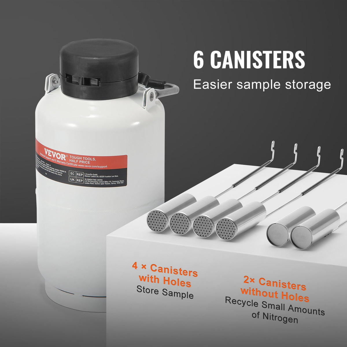3L Liquid Nitrogen Tank Cryogenic Dewar with 6 Canisters
