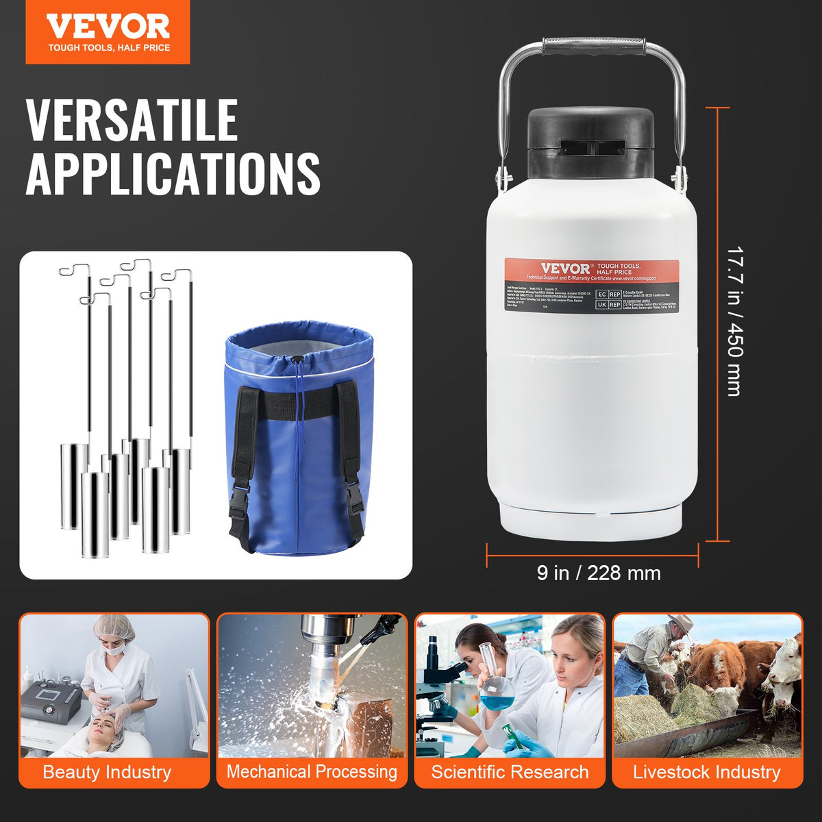 3L Liquid Nitrogen Tank Cryogenic Dewar with 6 Canisters