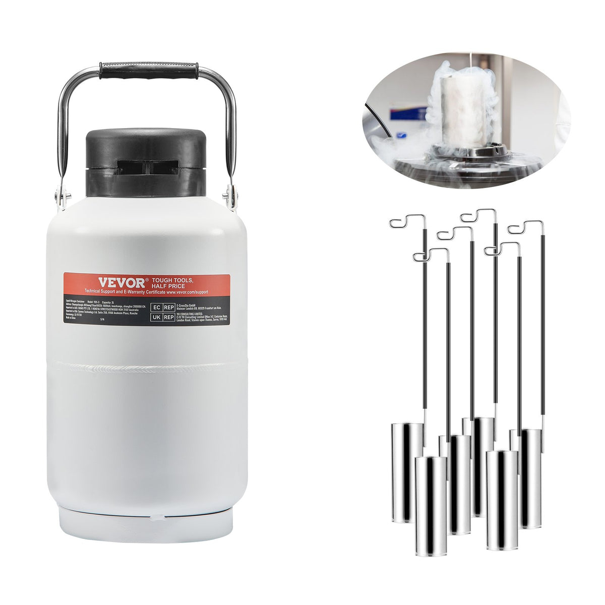 3L Liquid Nitrogen Tank Cryogenic Dewar with 6 Canisters