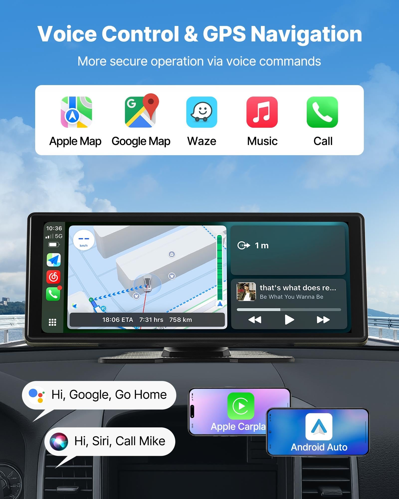 Car Stereo Wireless 254mm HD Touch Screen Apple CarPlay Android Auto GPS