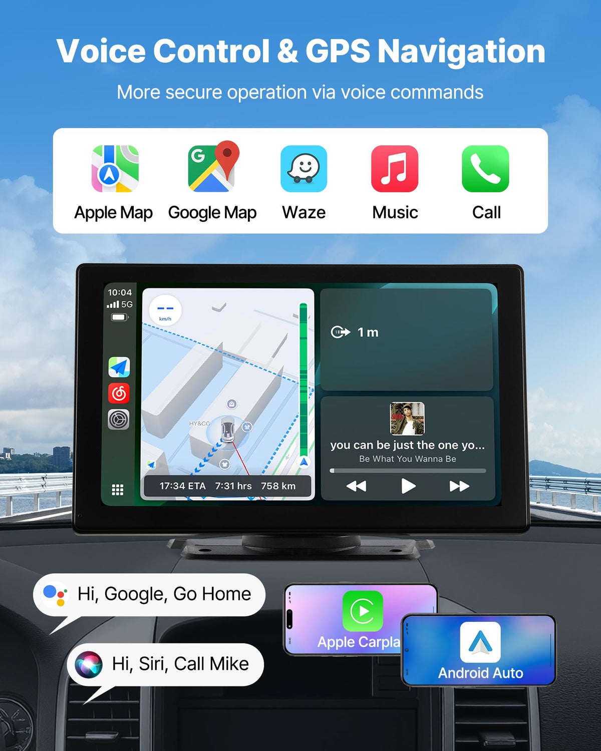 Wireless Car Stereo228.6mm HD Touchscreen AppleCarPlay AndroidAuto Bluetooth GPS