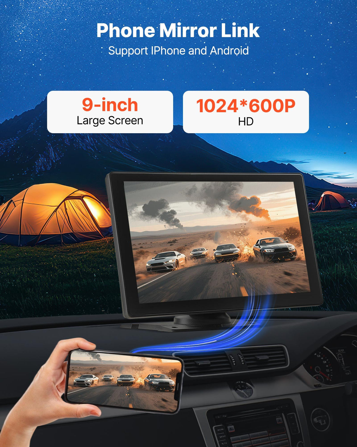 Wireless Car Stereo228.6mm HD Touchscreen AppleCarPlay AndroidAuto Bluetooth GPS