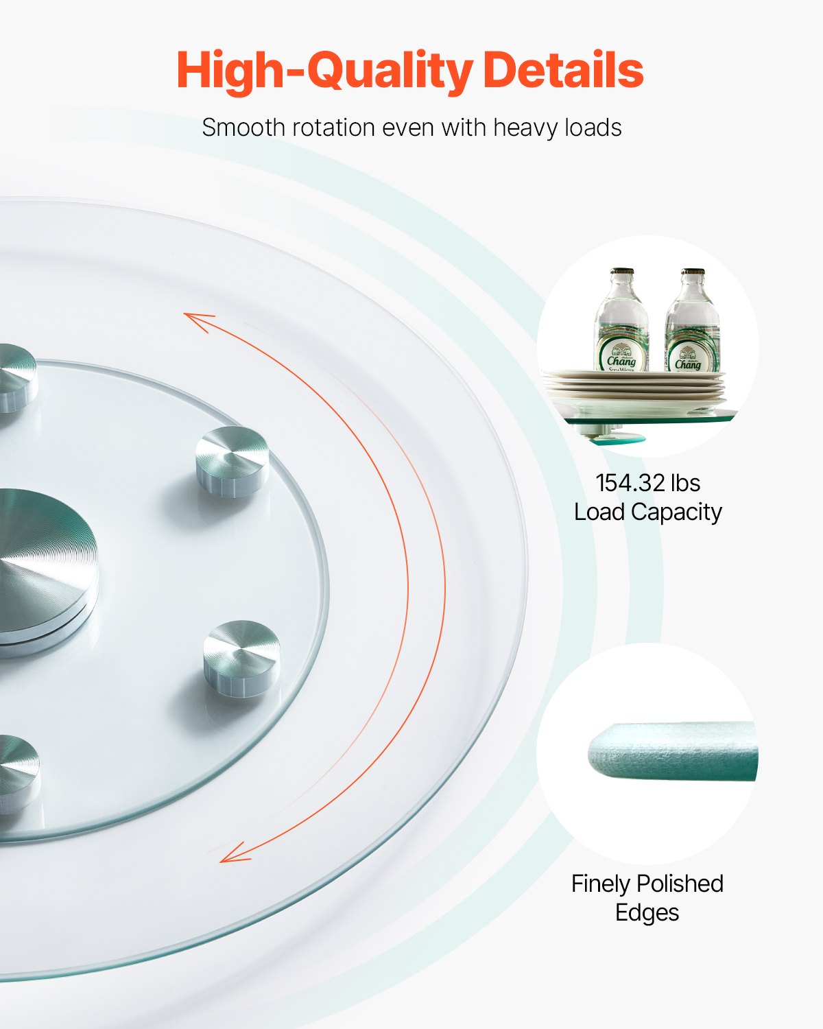 61cm Glass Lazy Susan Turntable 360° Rotating Tempered Table Tray