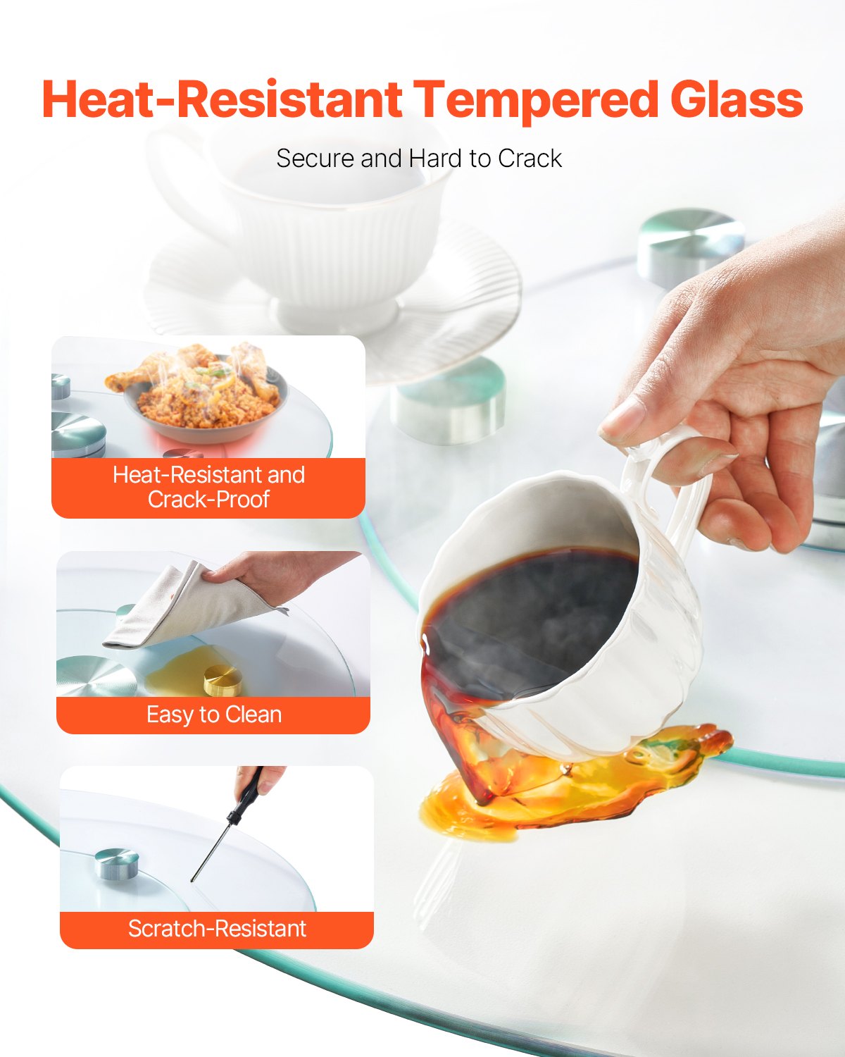 61cm Glass Lazy Susan Turntable 360° Rotating Tempered Table Tray