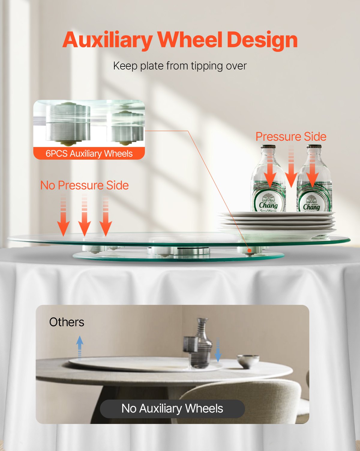 61cm Glass Lazy Susan Turntable 360° Rotating Tempered Table Tray
