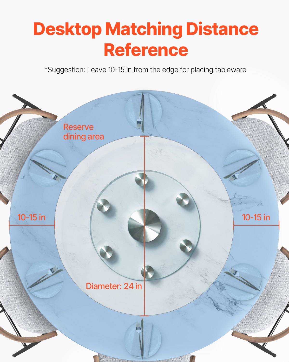 61cm Glass Lazy Susan Turntable 360° Rotating Tempered Table Tray