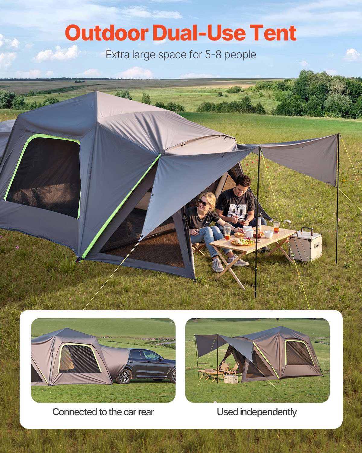 SUV Camping Tent 305 x 310 cm Waterproof 5-8 Person with Awning