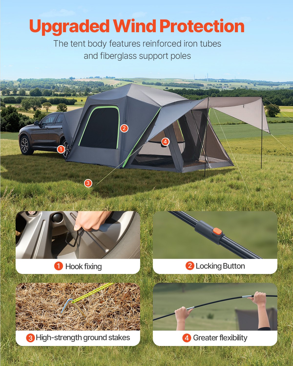 SUV Camping Tent 305 x 310 cm Waterproof 5-8 Person with Awning