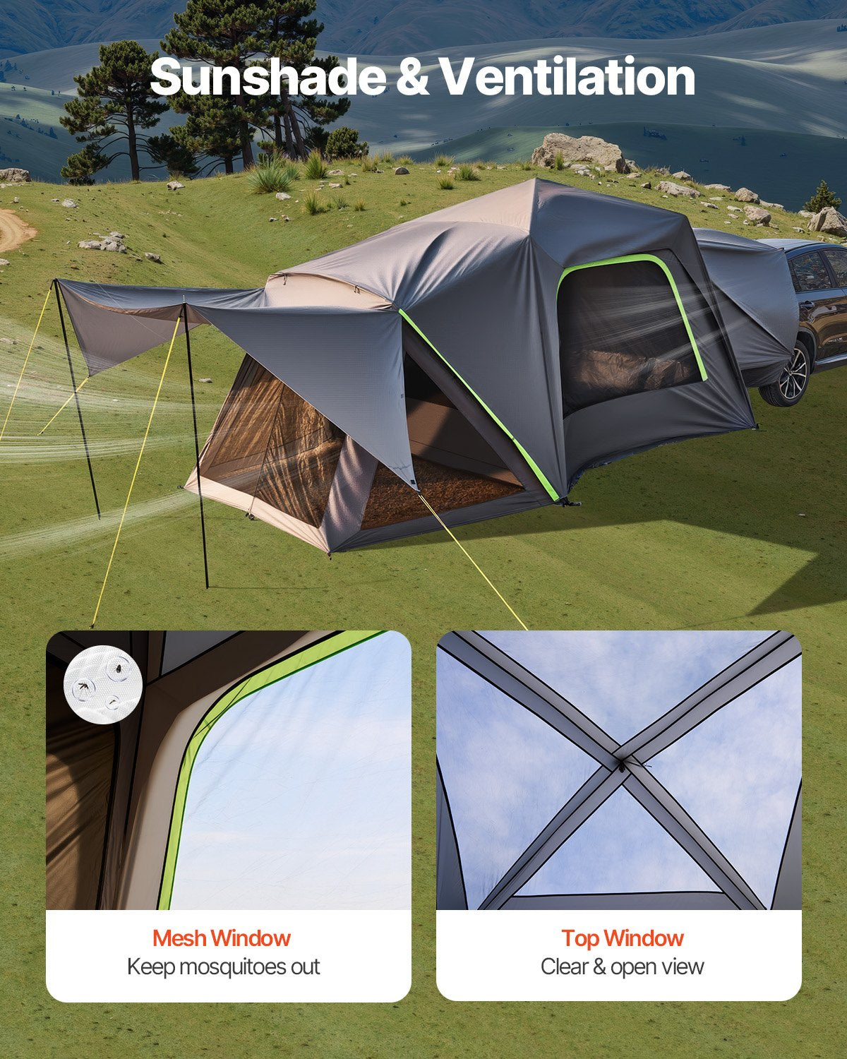 SUV Camping Tent 305 x 310 cm Waterproof 5-8 Person with Awning