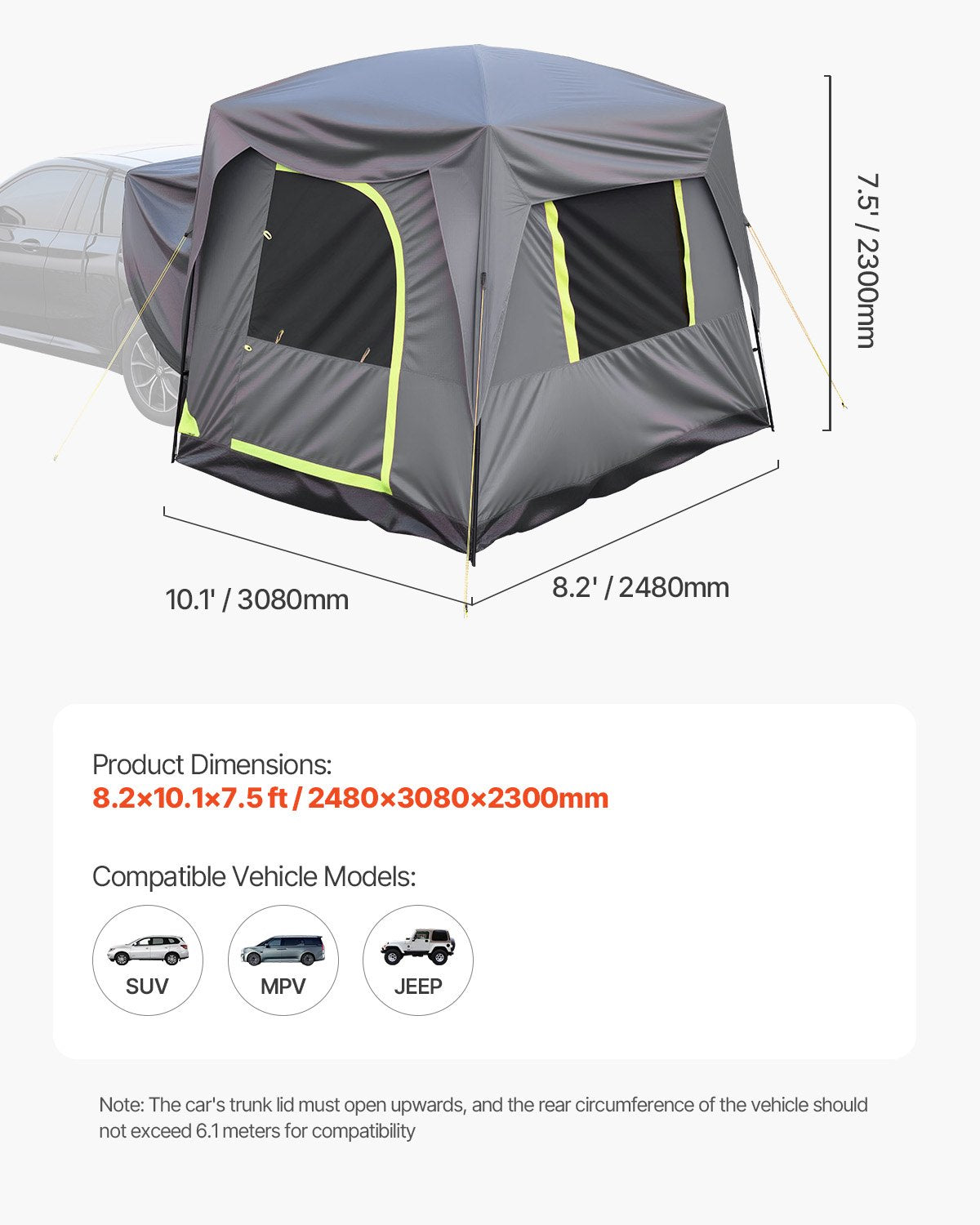 SUV Camping Tent 308 x 248 cm Waterproof 5-8 Person Double Layer