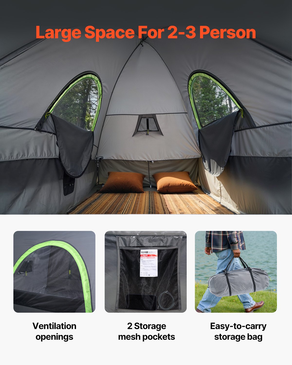 Pickup Truck Tent 5.0-5.2ft Waterproof PU2000 2-3 Person Sleeping with Awning